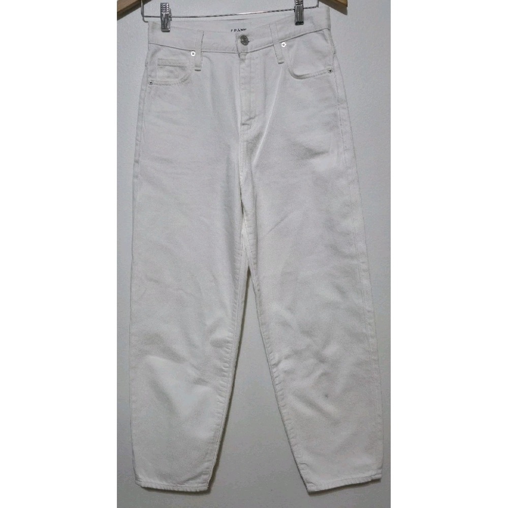 FRAME Ultra High Rise Barrel Sz 25 Cream White Jean Denim Grunge Moto Boho Baggy